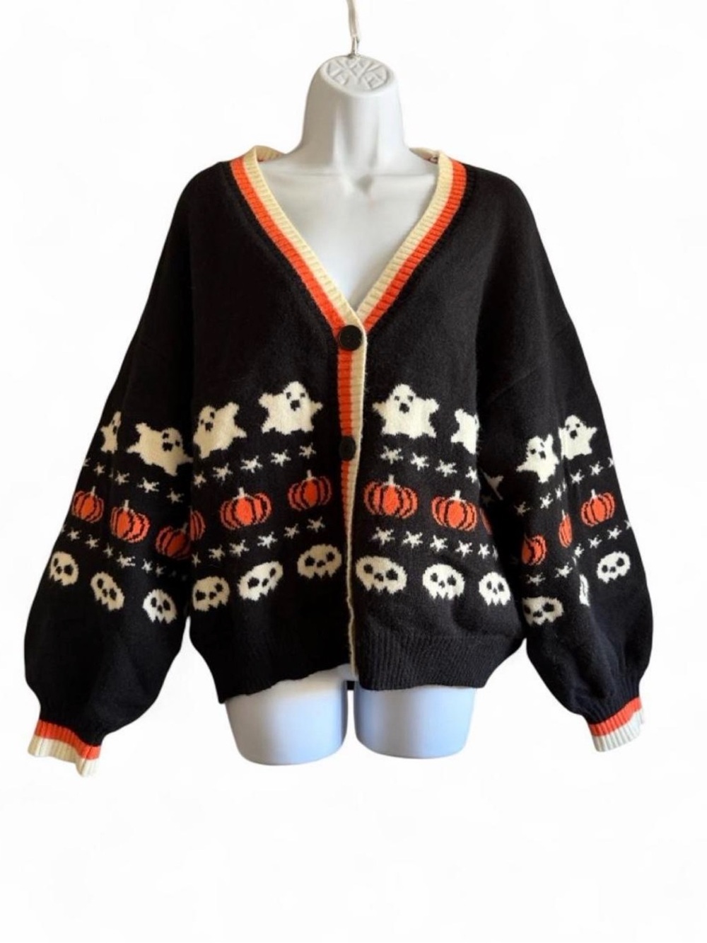 Cider Black Halloween Cardigan with Orange & Cream Details